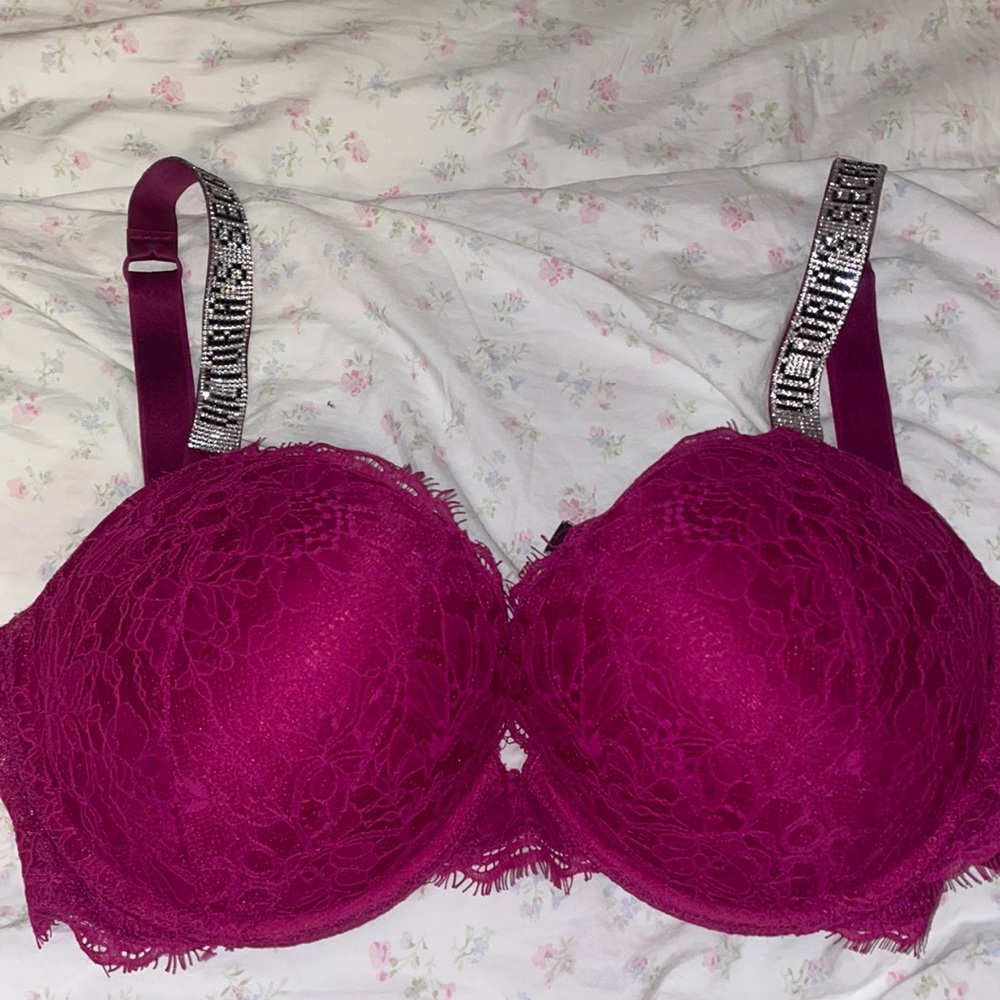VICTORIA'S SECRET MAROON LACE SHINE STRAP BRA